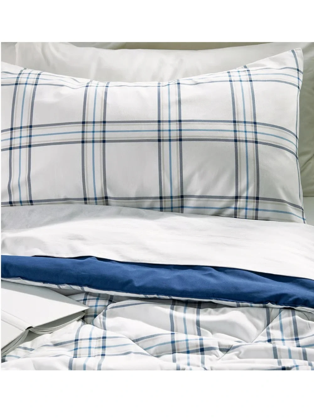 Blue Plaid Comforter Set with Navy Accents